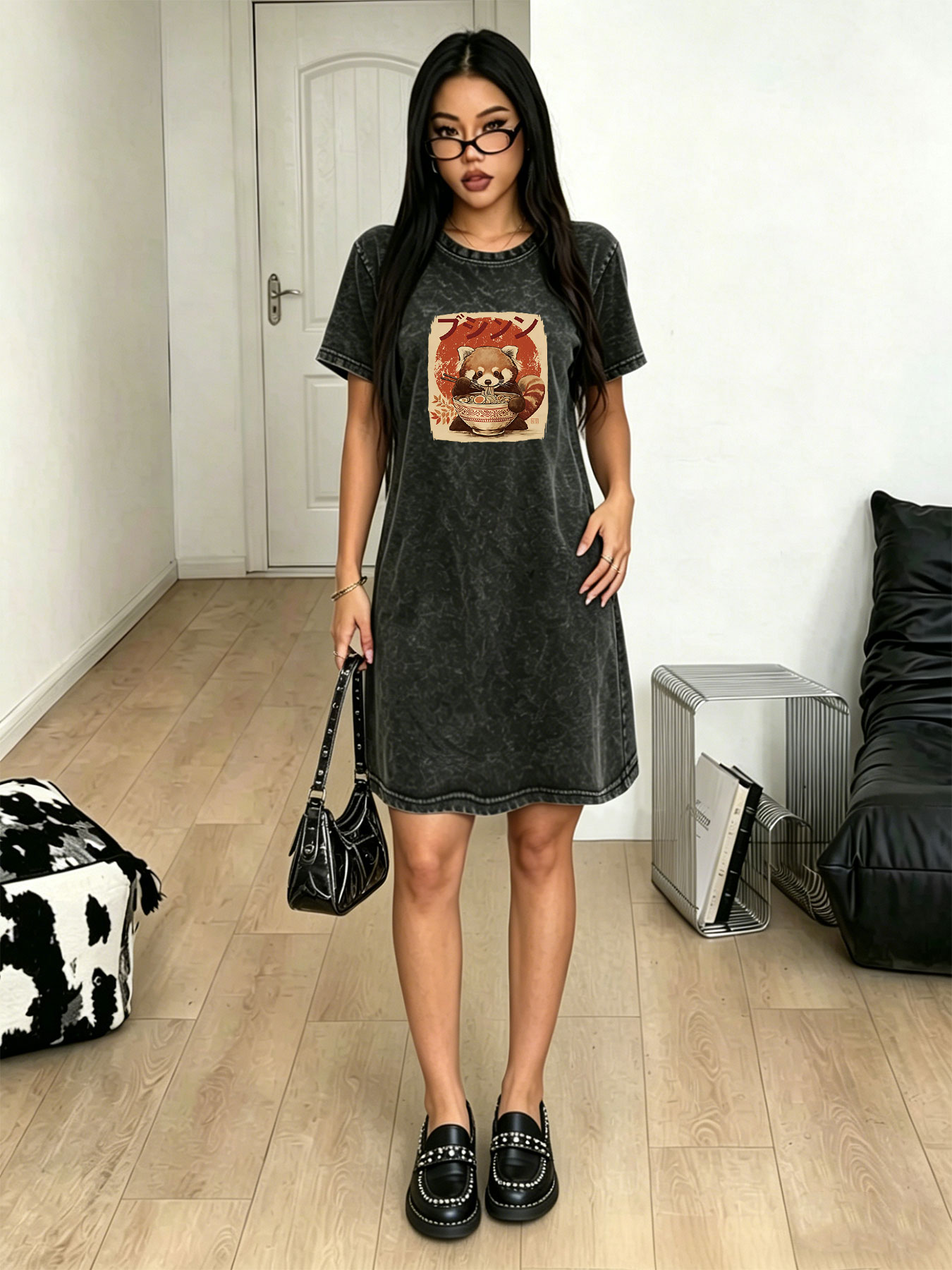 Japanese Brand Streetwear Vintage - فستان تي شيرت نسائي بتصميم ريترو